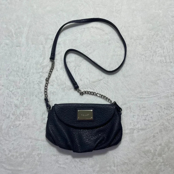 Nine West Handbags - Nine West Navy Mini Crossbody Bag Faux Leather Silver Chain Strap